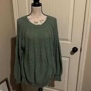 SHEIN Olive Cable Knit Sweater